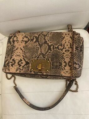 Sam Edelman Snake-Print Shoulder Bag in Pink and Brown